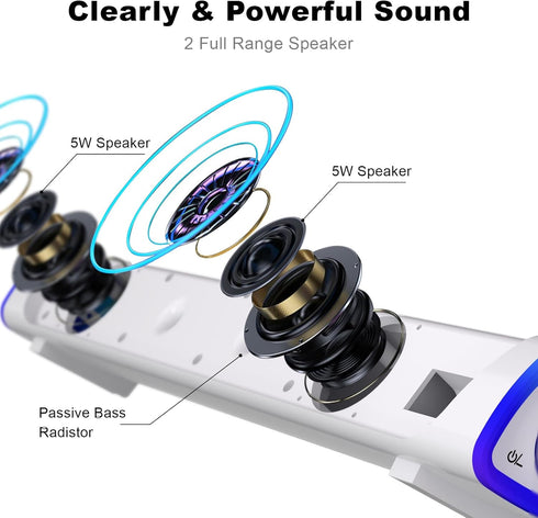SOULION R30 Computer Speakers, USB Powered 3.5mm AUX Small Speakers with Colorful LED Lights for Desktop Laptop White