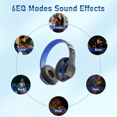 Bluetooth Over Ear Headphones, 6S Foldable Wireless with 40 Hours Playtime, HiFi Stereo Headset with Mic