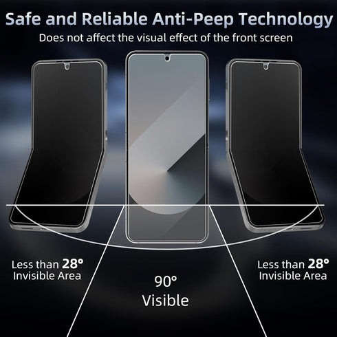 2+2 Packs Privacy Anti-Peep Front Film for Samsung Galaxy Z Flip 6 5G, Tempered Glass Anti-Spy and Anti-Scratch