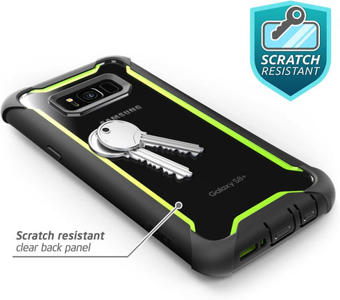 i-Blason Ares Full-Body Rugged Clear Bumper Case with Screen Protector for Samsung Galaxy S8+ Plus, Black/Green