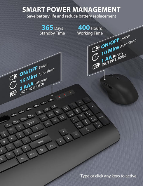 Wireless Keyboard and Mouse Combo - Trueque Ergonomic Full-Sized Keyboard with Wrist Rest, Phone Holder, Silent 2.4GHz