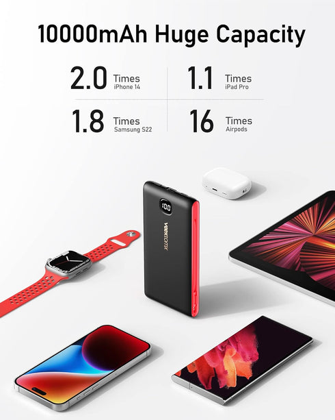 VEEKTOMX Portable Charger 10000mAh with Built-in Cables, Fast Charging USB C Slim Battery Pack for iPhone and Samsung