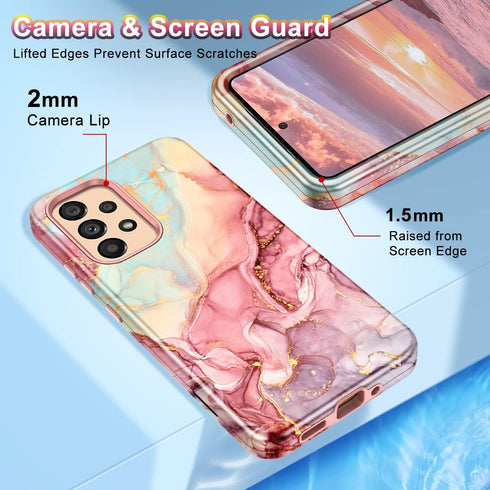 Btscase Samsung Galaxy A53 5G Case, Marble Pattern Heavy Duty Shockproof Full Body Cover, Rose Gold