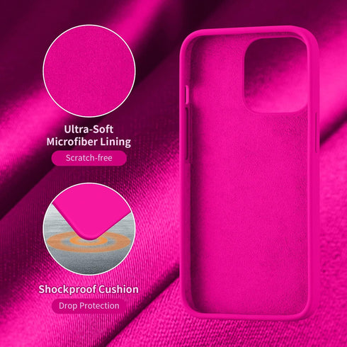 Cordking Silicone Ultra Slim Shockproof Case for iPhone 13 Pro Max, Soft Anti-Scratch Microfiber Lining, Hot Pink