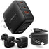 JSAUX 65W USB C Wall Charger, 3-Port GaN Fast Charger Block with Foldable