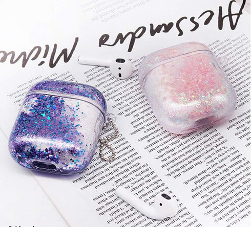 SGVAHY Clear Airpods Case with Keychain - Purple, Soft Silicone, Wireless Charging, Shockproof, Cute Bling Quicksand
