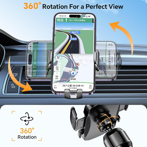 Car Phone Holder Mount with 36mm Longer Metal Hook Clip, Hands-Free Phone Holder for Car Vent, Compatible with iPhone