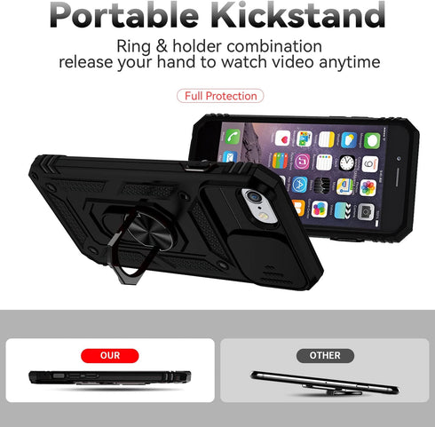 Shop iPhone SE Case 2022/3rd/2020/2nd Gen, iPhone 8/7, Black Military Grade Shockproof Case with Kickstand & Lens Cover.