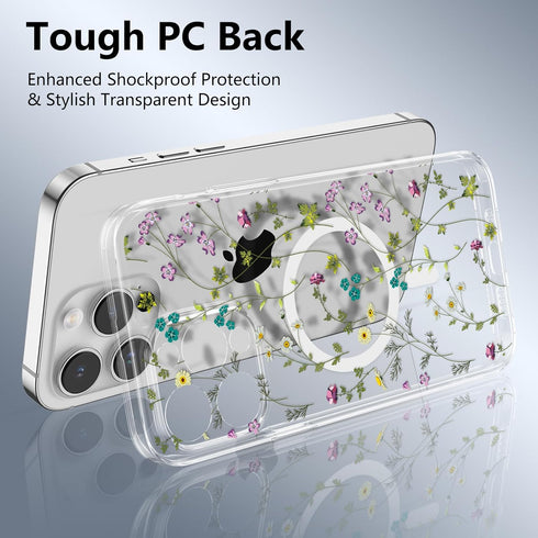 RALEAVO for iPhone 13 Pro Case Compatible with MagSafe Clear Floral Case with Flower Branch Pattern for Girls Women Slim Cute Hard Back Shockproof Phone Case for iPhone 13 Pro,Transparent