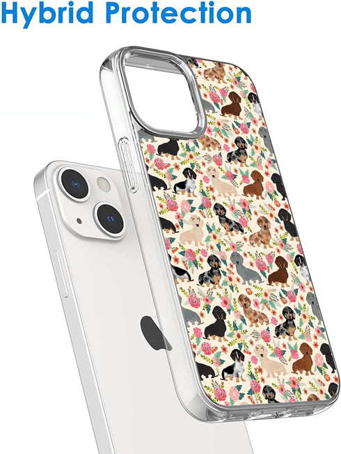 iPhone 13 Pro Case, Cute Dog Funny Dachshunds Florals, Shockproof Protective Clear Soft TPU, Gift for Girls Women