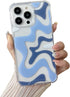 Cute Art Wavy Painted Phone Case for iPhone 14/13, Soft TPU Edge & PC Back, Shockproof Protection - Blue.