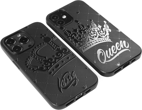 Black Matching Phone Cases compatible with iPhone 13 Pro Max 6.7 inch for Couple King and Queen Cover Cute Anniversary