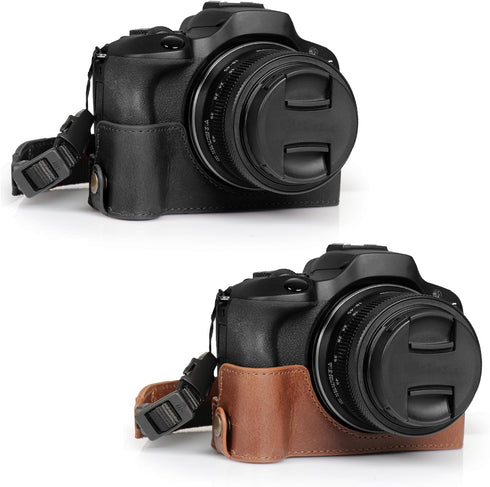 MegaGear Ever Ready Genuine Leather Half Camera Case for Canon EOS R100 - Black