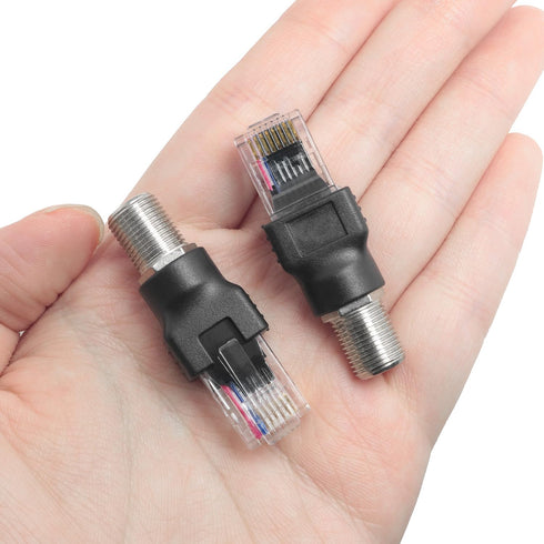 2PCS F Type to RJ45 8P Adapter, Female to Male Coaxial Sleeve Converter for Cable Tester Monitor, Black