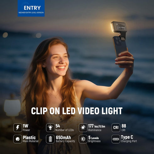 NEEWER 54 CRI88 650mAh, N8 Entry Level Version LED Selfie Light, LEDs Plastic Clip on Phone Fill Lighting for iPhone