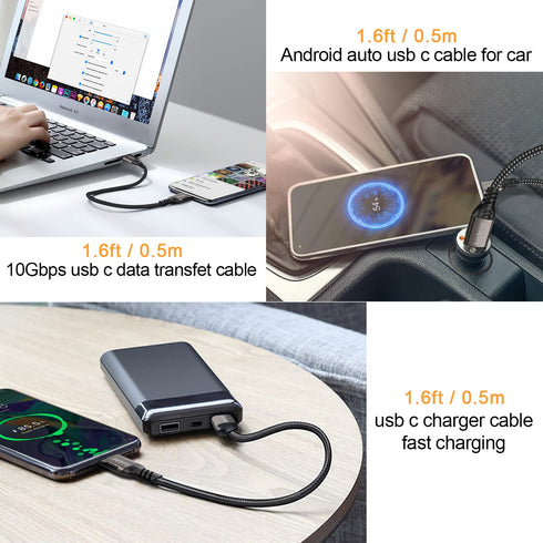 USB A to USB C Cable (2 Pack 1.6FT), USB 3.1/3.2 10Gbps Data Transfer and 60W 3A Fast Charging for Type C Devices