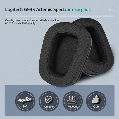 Fabric Replacement Ear Pads for Logitech G933 Gaming Headset, Fits G935 G930 G635 G633 (Black)