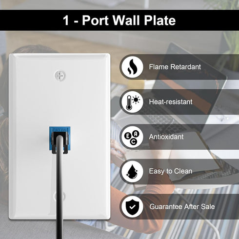 FGB 20-Pack 1-Port Keystone Wall Plate, Low-Profile Single Gang Wall Plates for RJ45, HDMI, Coax Inserts, White