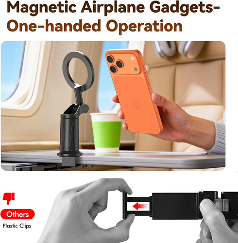 Fioenna 360 Airplane Travel Essentials Phone Holder, for Magsafe Universal Degree Rotation Airplane Gadgets Phone Mount