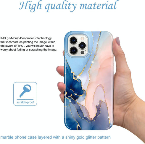JAHOLAN Gold Glitter Sparkle Case Compatible with iPhone 12 Pro Max, Marble Design, Clear Bumper TPU Soft Rubber Cover