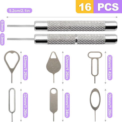 ZeriLion 16 Pack SIM Card Ejector Tool Kit, Phone Tray Opener Pin for Easy Removal, Standard Key for Most Cell Phones