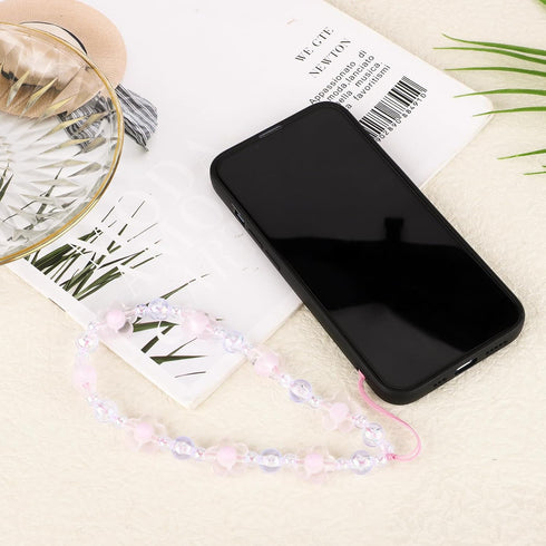 2pcs Beaded Phone Bracelet Strap, Crystal Butterfly Flower Pearl Lanyard for Women Phone Keychain Charm