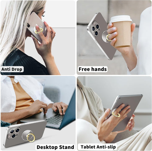 Clear Gold Phone Holder Ring Grips, Transparent Finger Ring Stand for iPhone Samsung Galaxy, 5-Crystal