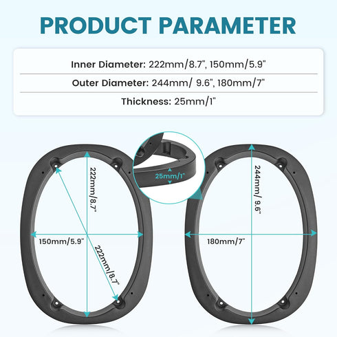 6X9 Inch Universal Plastic Vehicle Speaker Spacer Ring Adapter, 1 Pair Car Speaker Mounting Bracket
