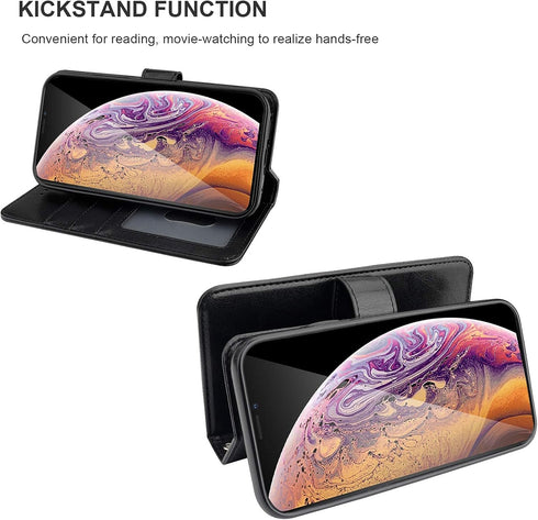 Bocasal Wallet Case for iPhone Xs Max with Card Holder, PU Leather, Magnetic Detachable Kickstand, Shockproof, Wrist