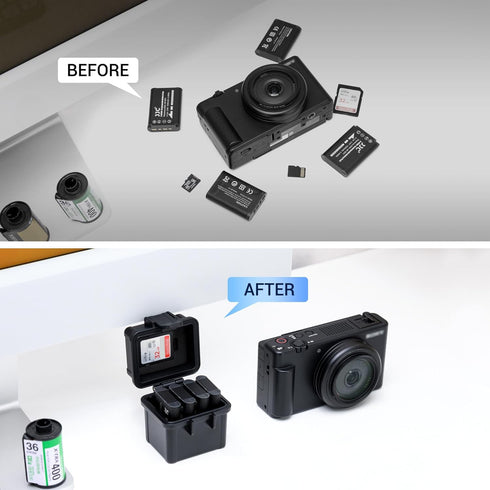 DB-110 LI-92B LI-90B NP-50 Battery and SD Micro SD Card Case, Shockproof & Water-Resistant Storage Box for 4X Batteries