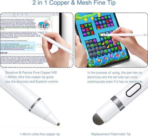 Active Stylus Pen for iOS & Android Touch Screens, Dual Touch Function, Rechargeable for iPad/iPad