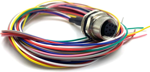 M12 8Pin Female Connector Cable, A Coded Straight Back Mount, 1M Waterproof Female Aviation Socket