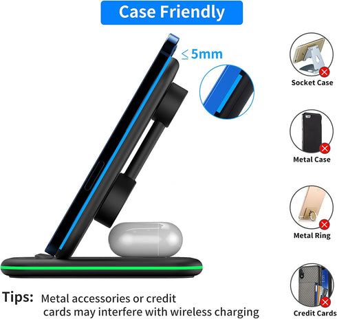 Wireless Charger, 3 in 1 Charging Stand for iPhone, iWatch, Airpods - Black