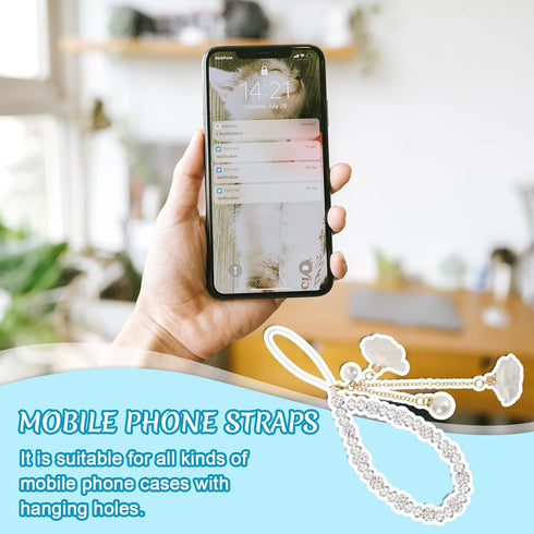 Phone Charm String - Cute Keychains Beaded Phone Strap Cell Phone Charms with Kawaii Creative Crystal Flower Pendant