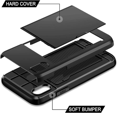 SAMONPOW iPhone X/XS Case Wallet Card Holder for iPhone 10, Heavy Duty Protection, Shockproof, Anti Scratch, Black