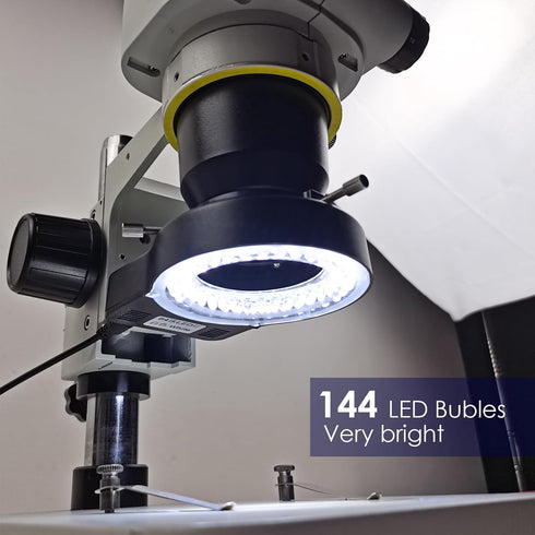 Microscope LED Ring Light Illuminator, 144 LED Bubbles for Lab Monocular Binocular Trinocular Stereo Microscope