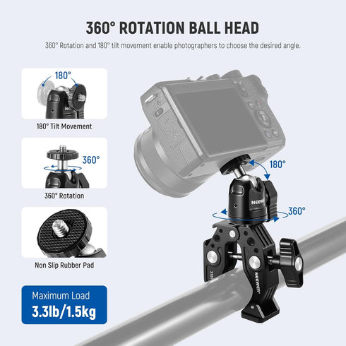 Neewer Super Clamp with Ballhead, Cold Shoe, Phone Holder, Action Camera Mount Adapter for GoPro DJI iPhone 15 Pro Max