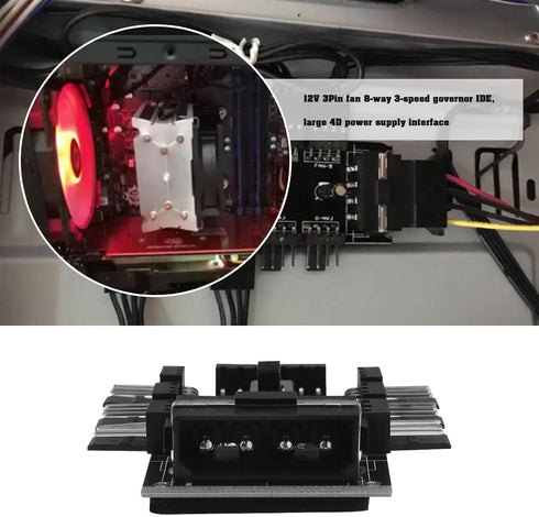 eMagTech 2Pcs 4-Pin IDE Molex 1 to 8-Way Cooling Fan Splitter Hub with 4 Pin Fan Speed Controller, 53x48mm