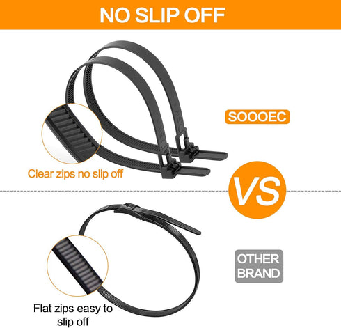 SOOOEC 100 Pack Heavy Duty Reusable Zip Ties - 10 inch UV Resistant, Releasable Black Cable Ties for Indoor Outdoor Use