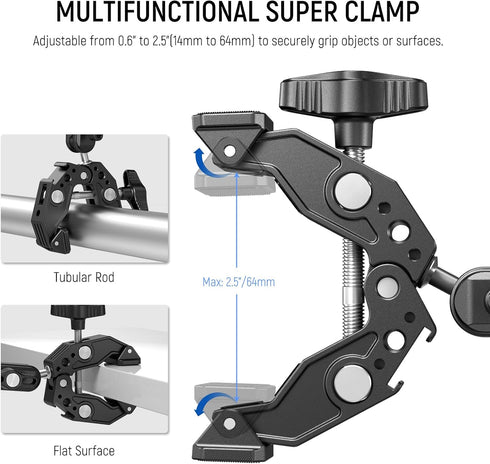 NEEWER Double Super Clamp Camera Mount with Magic Arm, Cold Shoes for Photography Reflector, Light Stand, and