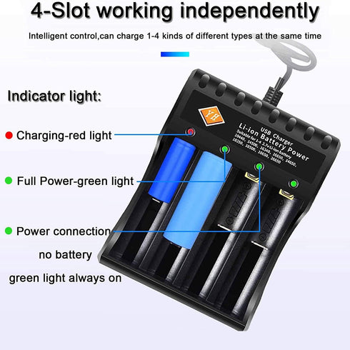 18650 Battery Cell Charger USB Charging Head, 4-Slot Universal Lithium-ion Fast Charger, Intelligent and Automatic