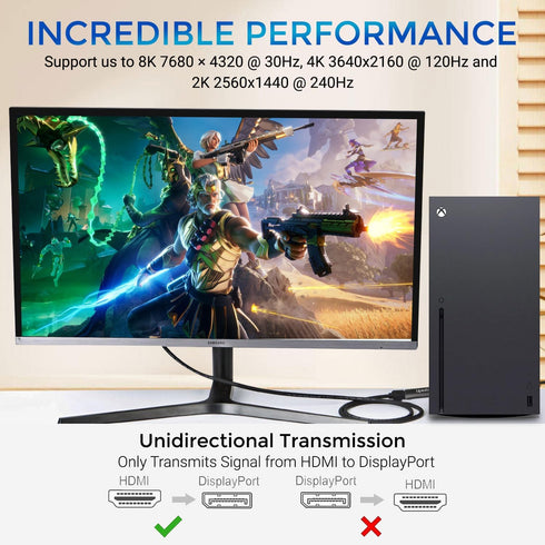 uptab HDMI to DisplayPort Adapter 8K, HDMI 2.1 to DP 1.4 for Xbox One/X/S, PlayStation 5 and More