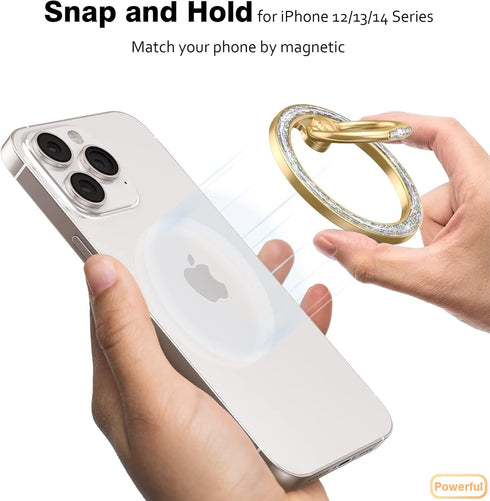 Allengel Compatible with MagSafe iPhone Ring Grip Holder, Magnetic Phone Ring Holder with Finger Ring Kickstand for iPhone 15, 14 Pro Max, 14 Pro, 14 Plus, 14, 13 and 12 Series (Gold Bling Silver)