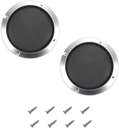 Fielect 2Pcs 5" Speaker Cover with Silver Metal Trim, Decorative Circle Woofer Guard, 8 Screws Included