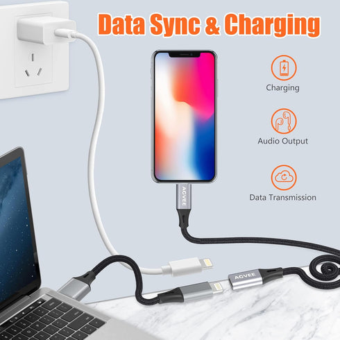 AGVEE 6.6ft Lightning Extension Cable, Braided Female to Male Extender Full Function Cord Compatible with iPhone iPad,