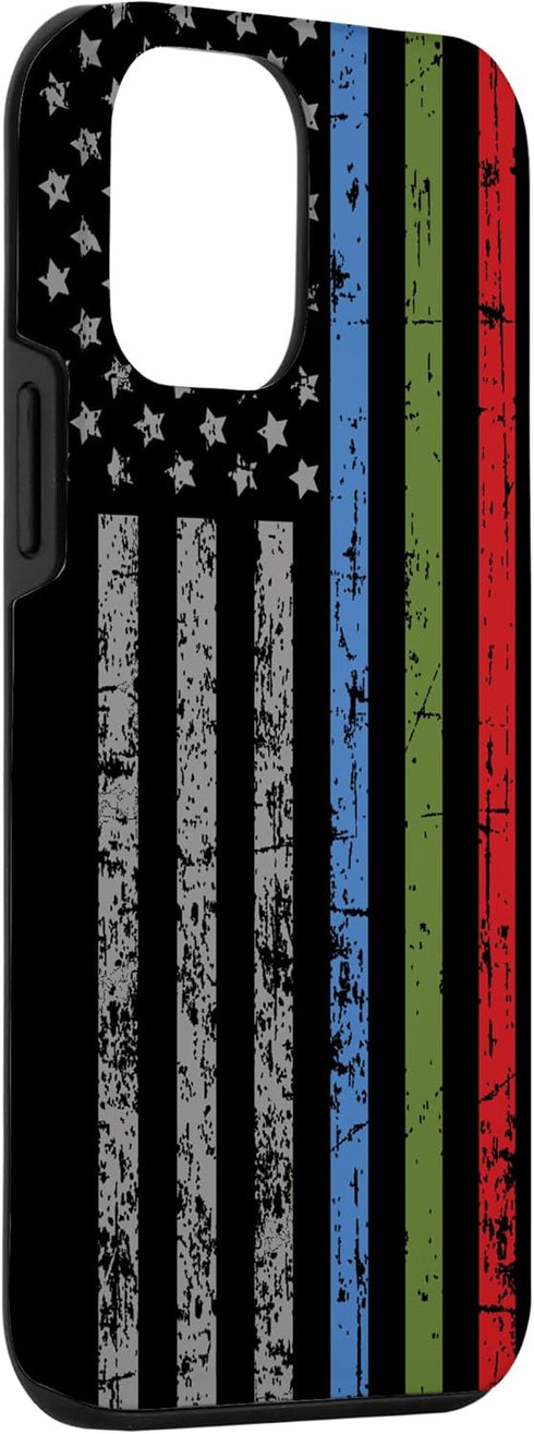 iPhone 12 mini Case with Police Military and Fire Thin Blue Green Red Line Flag Design