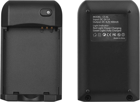 Andoer NP-6L Battery Charger with LED Indicator Light + 2 x NP-6L 3.7V 700mAh Batteries with USB Charging Cable