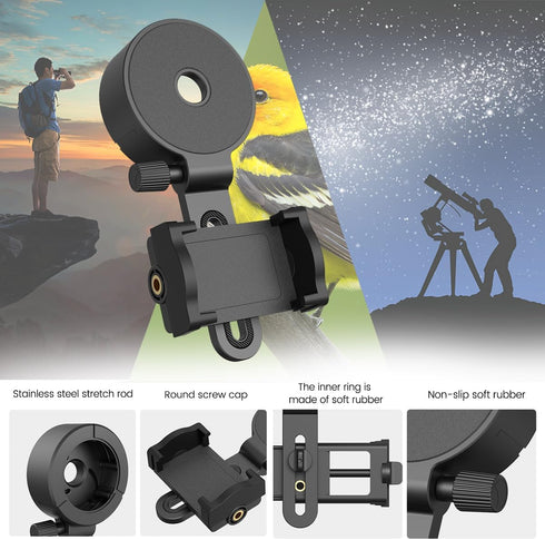 Adjustable Phone Scope Mount, Universal Telescope Adapter, Fits 4.2-7" Cell Phone for Binoculars, Monocular