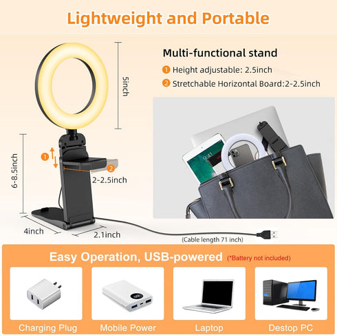 Evershop 2Packs-Ring Meetings,5" Light for Computer Laptop,Video Conference Lighting kit for Zoom Small Led Selfie
