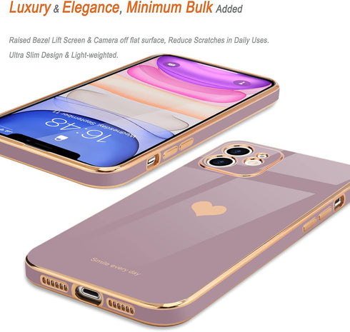Teageo iPhone 11 Case for Women - Cute Love-Heart Bling, Soft Silicone, Full Camera Protection, Shockproof, Lavender.